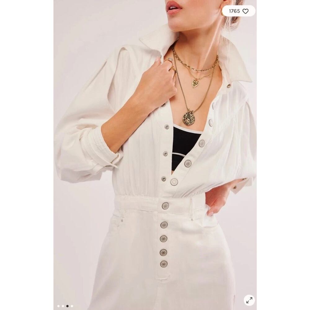 Free People Mad Love Denim Slit Button Front Midi Dress LARGE NWOT